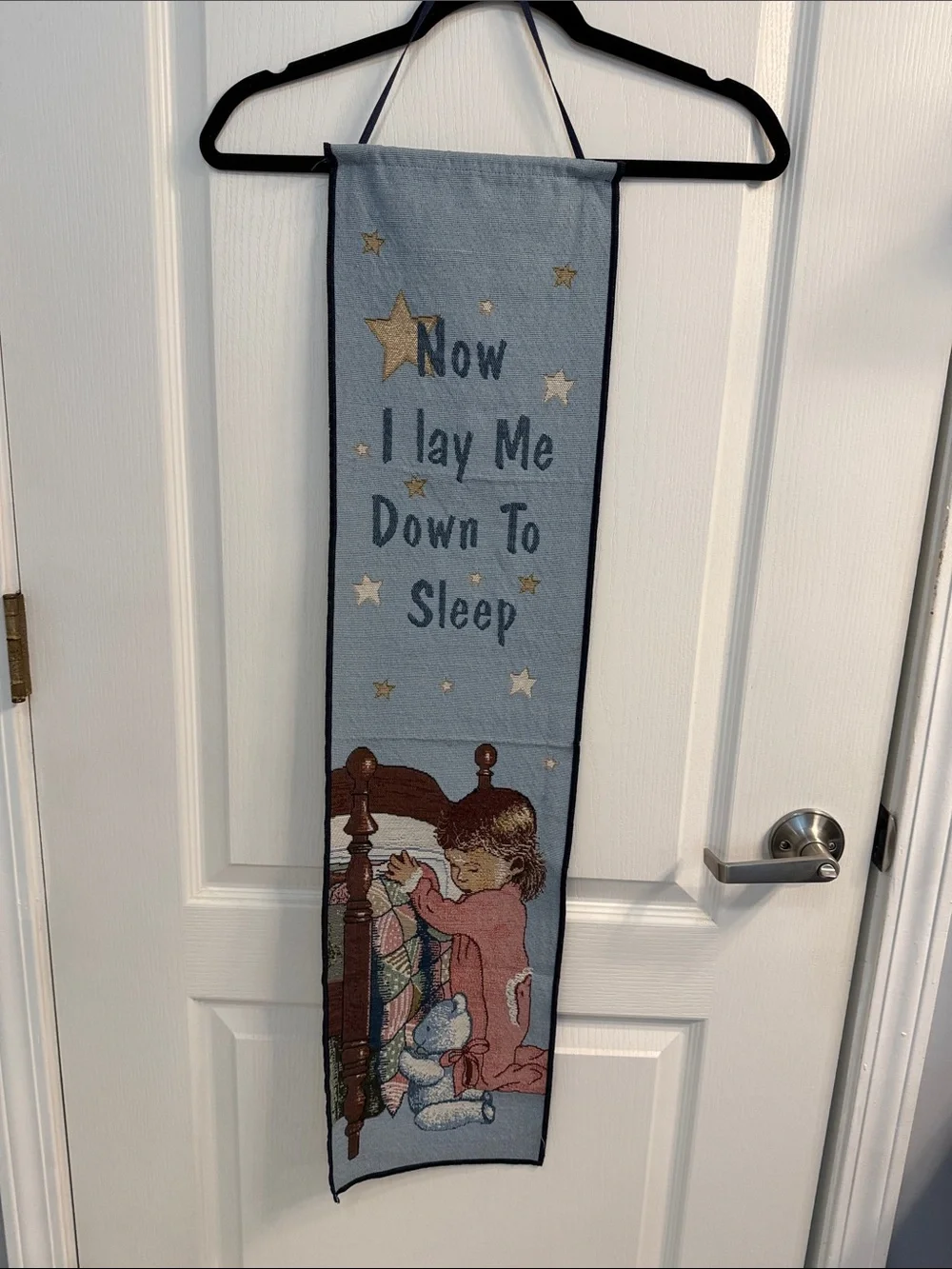 Vintage Now I Lay Me Down To Sleep Blue Nursery Wall Tapestry